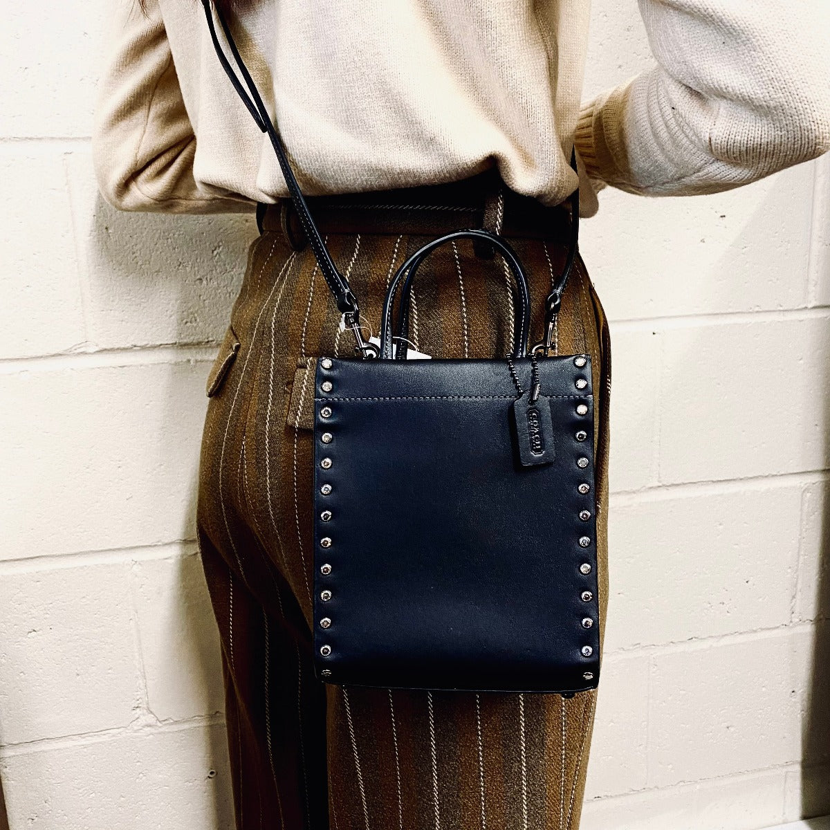 Coach CE729 Mini Cashin Tote With Crystal Rivets IN BLACK Coach CE729 Mini Cashin Tote With Crystal Rivets IN BLACK
